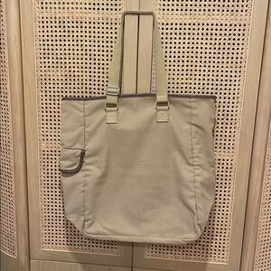Canvas tote with leather trim